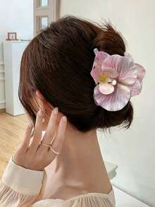 1pc Tropical Hawaiian Orchid Flower Soft Petal Hair Claw Clip, Sweet And Cute Hairstyle Accessory For Women, Suitable For Summer Beach, Vacation And Boho Style Summer Hair Accessories Beach Vacay Hair Clips,Holiday,Travel,Festival,Birthday - Multicolor - View 1