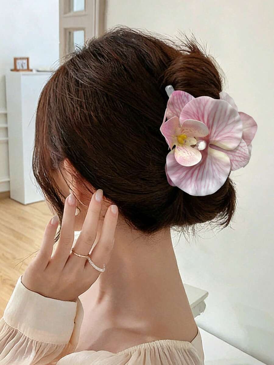 1pc Tropical Hawaiian Orchid Flower Soft Petal Hair Claw Clip, Sweet And Cute Hairstyle Accessory For Women, Suitable For Summer Beach, Vacation And Boho Style Summer Hair Accessories Beach Vacay Hair Clips,Holiday,Travel,Festival,Birthday - Multicolor - View 1