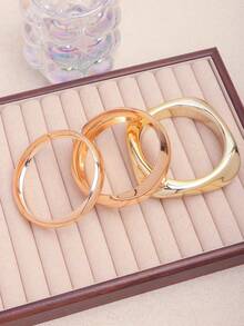 3 Peças/Conjunto Pulseira Minimalista Redonda de Metal, Novo Acessório de Luxo de Estilo Chique e Elegante para Transporte - Conjunto de três peças em ouro - Visão 4