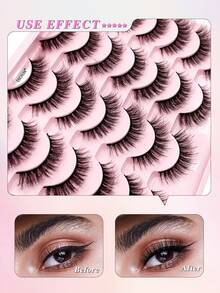 ENCHUW 14对假睫毛 浓密型 全条仿貂毛假睫毛 交叉式浓密蓬松假睫毛 - 黑色 - 查看 4