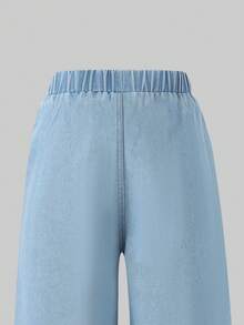 Set de 2 piezas: Top corto sin mangas con cuello redondo y lazo, y pantalones vaqueros anchos y sueltos para niñas preadolescentes, conjunto de verano - Rosa - Ver 10