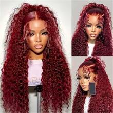 99j Burgundy 360 Lace Front Wigs Human Hair Hidden Strap Water Wave 360 Glueless Wigs Human Hair Pre Plucked Curly Human Hair Wig With Drawstring 250 Density Colored 13x4 13x6 Wet And Wavy HD Lace Front Wigs Human Hair For Women - S99J - 查看 10