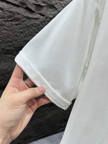 Camiseta de manga corta holgada con estampado de moda para hombres SU ER | Diseño exquisito | Esencial de verano | Fácil de combinar, mostrando tu estilo - Blanco - Ver 6