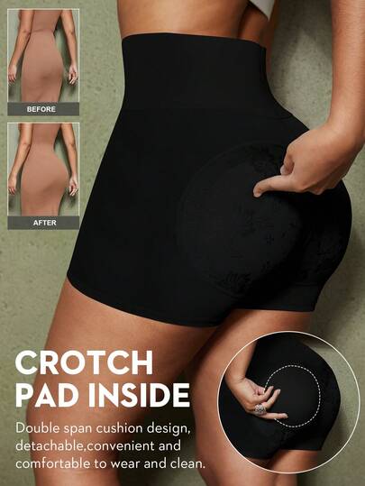 1件装女士塑身短裤，收腹提臀，可拆卸衬垫内裤