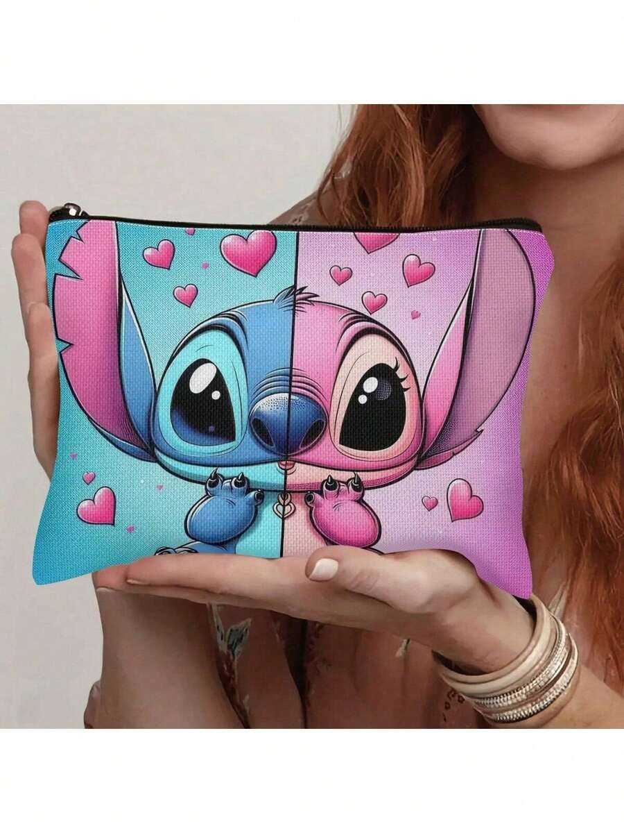 Disney 1个史迪奇卡通手提收纳袋，便携式女士个人物品手提包，大容量卫生巾收纳袋，带提手和拉链设计，非常适合旅行和日常使用。可用作洗漱包、旅行包、手提包、购物袋、零钱包、教师用品、万圣节/复活节礼物、化妆品收纳袋，也适合作为情人节/新年礼物。 - A - 查看 1