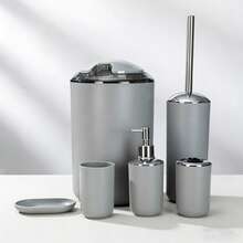 4pcs/6pcs bathroom accessory set, bathroom kit, bamboo lid bathroom toiletries set, including toilet brush, toothbrush holder, mouthwash cup, soap dispenser, soap dish. Bathroom decoration, nid bathroom decoration, can be used as a housewarming \ home vacation gift \Valentine's Day gifts\ birthday gifts. - 直筒衛浴系列 - 查看 28