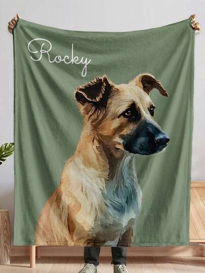 Customized Pet Photo Blanket, Personalized Dog/Cat Portrait, Pet Memorial Gift, Gift For Dog Mom