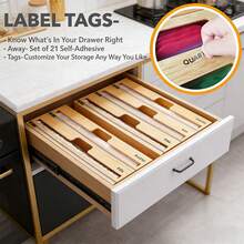 2-In-1 Bamboo Wrap Dispenser With Built-In Slide Cutter, 3 Slots Organizer For Plastic Wrap Aluminum Foil, Fits 15" Rolls, Kitchen Drawer Storage With 21 Label Stickers, Requires 3" Deep Drawer, 16.X5.5x2.8 Inch - 查看 5