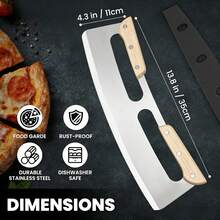 1pc 14-Inch Stainless Steel Pizza Cutter Rocker Blade With Wooden Handle - Large Pizza Slicer Wheel - Easy To Use And Clean - Effortlessly Slice Pizza - Wood Color - View 2