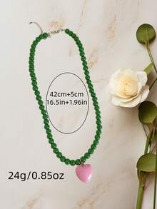 1条时尚简约玻璃珠项链，配ABS塑料心形吊坠，适合作为礼物、海滩度假和日常佩戴。 - 愛心吊墜項鍊 - 查看 2