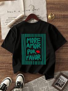 Tricou casual pentru femei cu mânecă scurtă și guler rotund - Model imprimat, Material moale și confortabil, Lavabil la mașină, Bluze de vară, Negru - Negru - Vizualizare 5