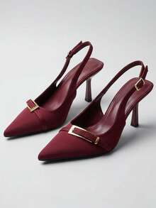 Giày sandal hở gót mũi nhọn kiểu Âu và Mỹ, giày cao gót quai mảnh có khóa kim loại tiện dụng, giày một quai mới. - Đỏ - Xem 2