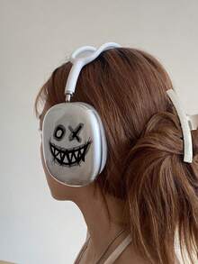 1 pieza Funda protectora con estilo oscuro Y2K y expresión compatible con los auriculares inalámbricos Bluetooth Apple Max, cobertura total suave para mujeres - Negro - Ver 1