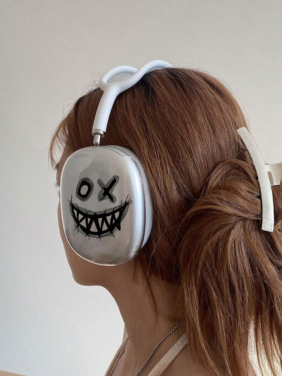 1 pieza Funda protectora con estilo oscuro Y2K y expresión compatible con los auriculares inalámbricos Bluetooth Apple Max, cobertura total suave para mujeres - Negro - Ver 1