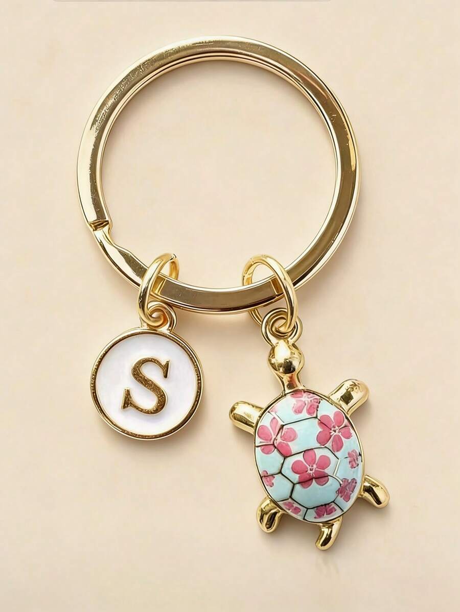 1pc Personalized Turtle Keychain, Turtle Keyring, Personalized Gift, Travel Turtle Bag Charm, Good Luck Charm Mom Gift, Turtle Lover Gift Idea, Optional Letters - Turtle Blue - View 1