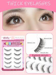 5 Cặp lông mi giả kiểu Hàn Quốc & Nhật Bản, xoăn tự nhiên, dày, dài, mềm mại, đan chéo, siêu mảnh, quyến rũ như hoạt hình, có thể tái sử dụng. - Xem 5