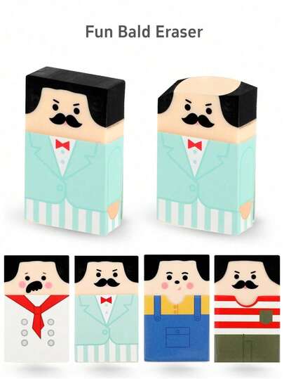 1/4pcs Cute Salaryman Erasers Bald Uncle Erasers Bulk Bald Eraser Desk Pet Fun Pencil Eraser Back To School Gifts For School Classroom Rewards Party Favors