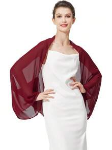 Bridal Wedding Chiffon Shawl Shrug With Arm Hole Bridesmaid Cover Up Evening Party Summer Shawl - 酒紅色 - 查看 12