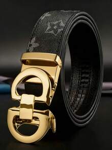 Thắt lưng nam khóa đôi mạ vàng, có khóa cài điều chỉnh, màu đen in họa tiết monogram. - Nhiều màu - Xem 11