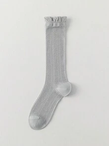 1 par de calcetines largos y transparentes de mujer de seda de morera con volantes en el bajo, transpirables para uso diario en primavera y verano - Multicolor - Ver 13