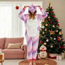 Mono Pijama Entero Unisex para Adulto y Parejas, Diseño de Unicornio con Estrellas y Cola Arcoíris Colorida, Pijama de Peluche Suave Térmico Cálido para Otoño e Invierno, con Capucha 3D, Cremallera Frontal y Abertura para Baño, Ropa de Noche Cómoda para Dormir en Casa, Disfraz Temático para Halloween y Navidad, Regalo Ideal para Parejas y Seres Queridos - Morado - Ver 12