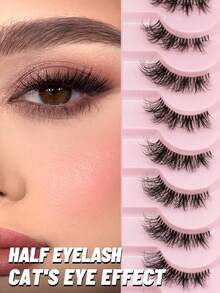 9 Pairs Transparent Short Soft 3D Faux Mink Natural Look Cat Eye False Eyelashes (F36) - Black - View 2