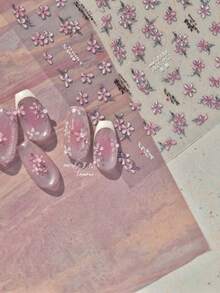 1 Miếng dán móng tay hình hoa anh đào 3D bằng kim loại, hình hoa anh đào màu hồng cổ điển, miếng dán trang trí tự dính, miếng dán móng tay tự làm - Nhiều màu - Xem 2