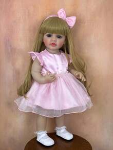 22英寸/55厘米 柔软乙烯基逼真新生儿娃娃，金发公主娃娃，洗澡玩具，可爱生日礼物，收藏艺术品 - 擁有柔軟乙烯基身體的娃娃 - 查看 4