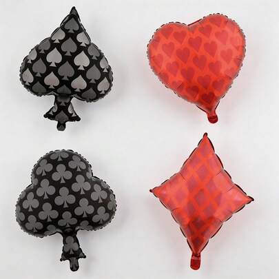 4个骰子和扑克牌造型铝箔气球，适合朋友聚会和派对装饰，也适合圣诞节和生日派对，骰子和扑克牌造型装饰气球