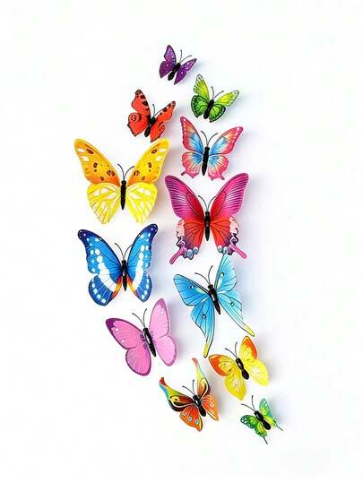 12pcs 3D Embossed Realistic Butterfly Wall Decals, Handcrafted Creative Home Decor Background Art Stickers, Inject Poetic Vitality Into Space With Delicate Curves And Textures, Lightweight And Elegant Paper Wall Painting Suitable For Living Room And Bedroom, Comes With Magnets And Adhesive