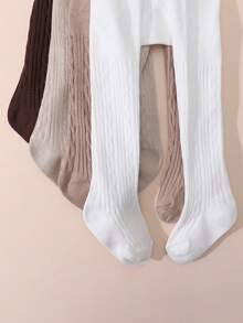 4pcs Baby Girls' Solid Color Leggings, Minimalist Crotch Tights, Suitable For Daily Wear All Seasons - Multicolor - View 4
