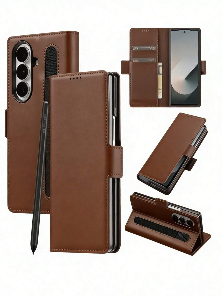 1 PIEZA Funda de cartera de piel sintética premium compatible con Samsung Galaxy Z Fold 7/Fold 6, cierre magnético resistente, soporte para bolígrafo, ranuras para tarjetas, soporte plegable, cubierta empresarial de protección total