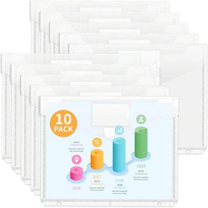 10 piezas Bolsillos recargables para carpeta con sellado ahorra espacio, fundas para carpeta de alta resistencia que se ajustan a carpetas de 3 anillos, bolsillos transparentes de alta capacidad para carpeta, de carga lateral, carpeta de 3 anillos con bolsillos, tamaño carta