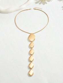 2pcs Geometric Asymmetrical Hammered Metal Texture Oversized Long Pendant Necklace & Earrings Set, Personalized Jewelry Set, Snake Bone Chain Y-Necklace, Pendant Necklace, Party/Formal Dress Jewelry Set - Vàng 3 - Xem 4