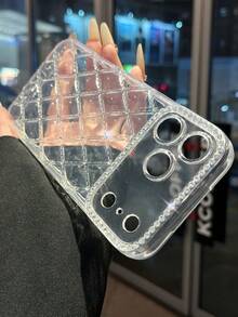 Rhinestone Plaid TPU Phone Case Compatible With IPhone 17, Anti-Drop Protective Cover - Clear - View 24