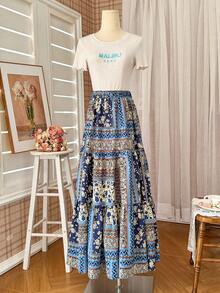 Chân váy nữ in họa tiết toàn thân, thanh lịch và thoải mái, làm từ sợi polyester, phù hợp cho công sở, kỳ nghỉ, mặc hàng ngày, hẹn hò, du lịch, mọi mùa. - Màu xanh nước biển - Xem 5