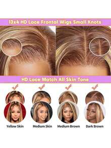 即戴即用无胶假发，波浪卷蕾丝前假发，真人混纺发丝，预先拔毛，200%密度，13x4高清透明蕾丝前额波浪卷真人混纺假发，女士款，自然黑 - SP4/27 - 查看 3