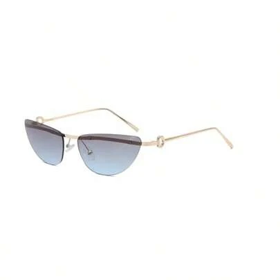 Rimless Cat-Eye Sunglasses For Women Metal Frame With Decorative Ring Detail UV Protection Tinted Lenses