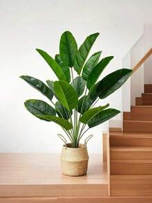 1pc Large Artificial Paradise Bird Tree Tropical Banana Leaf Large Plastic Palm Leaf Lifelike Texture Leaf Home Garden Decor (Planter Not Included) - Green - View 2