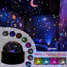 新款星月投影灯 | USB供电黑色星空月亮投影氛围灯/房间装饰投影灯/闪烁动态太空氛围夜灯，适用于卧室、客厅、KTV、办公室和酒吧的LED氛围照明 - 圣诞节、万圣节、感恩节的完美礼物 - 多色光 - 查看 4