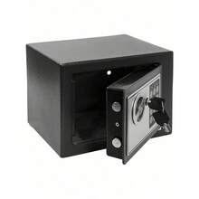 Pequeña caja fuerte de  electrónica con código digital y llave, incluye 2 llaves, soporte de pared y batería, apta para hogar, oficina, hotel - Negro - Ver 9