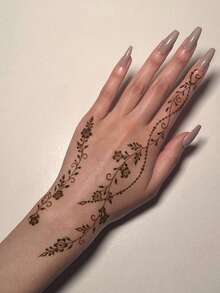 1 miếng dán hình xăm henna hình dây leo có thể giặt được, chống thấm nước, bền lâu, hình xăm giả hình hoa hồng cổ điển dán trên mu bàn tay, phù hợp cho mọi người. - Màu Khaki - Xem 3