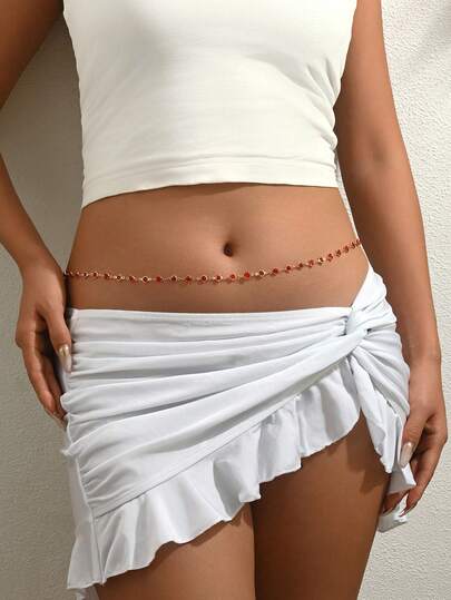 1 قطعة سلسلة خصر من الخرز الزجاجي الأحمر أنيقة وأنثوية وعصرية وشاملة، مناسبة للنساء للاستخدام اليومي والرسمي وحفلات الموسيقى والشاطئ