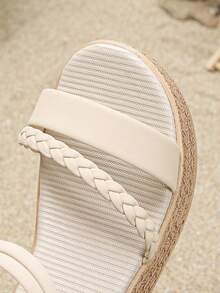 1 Pair Girls' Summer Sandals, Fashionable Minimalist Slip-On Beach Vacation Platform Wedge Thong Sandals - Beige - View 6