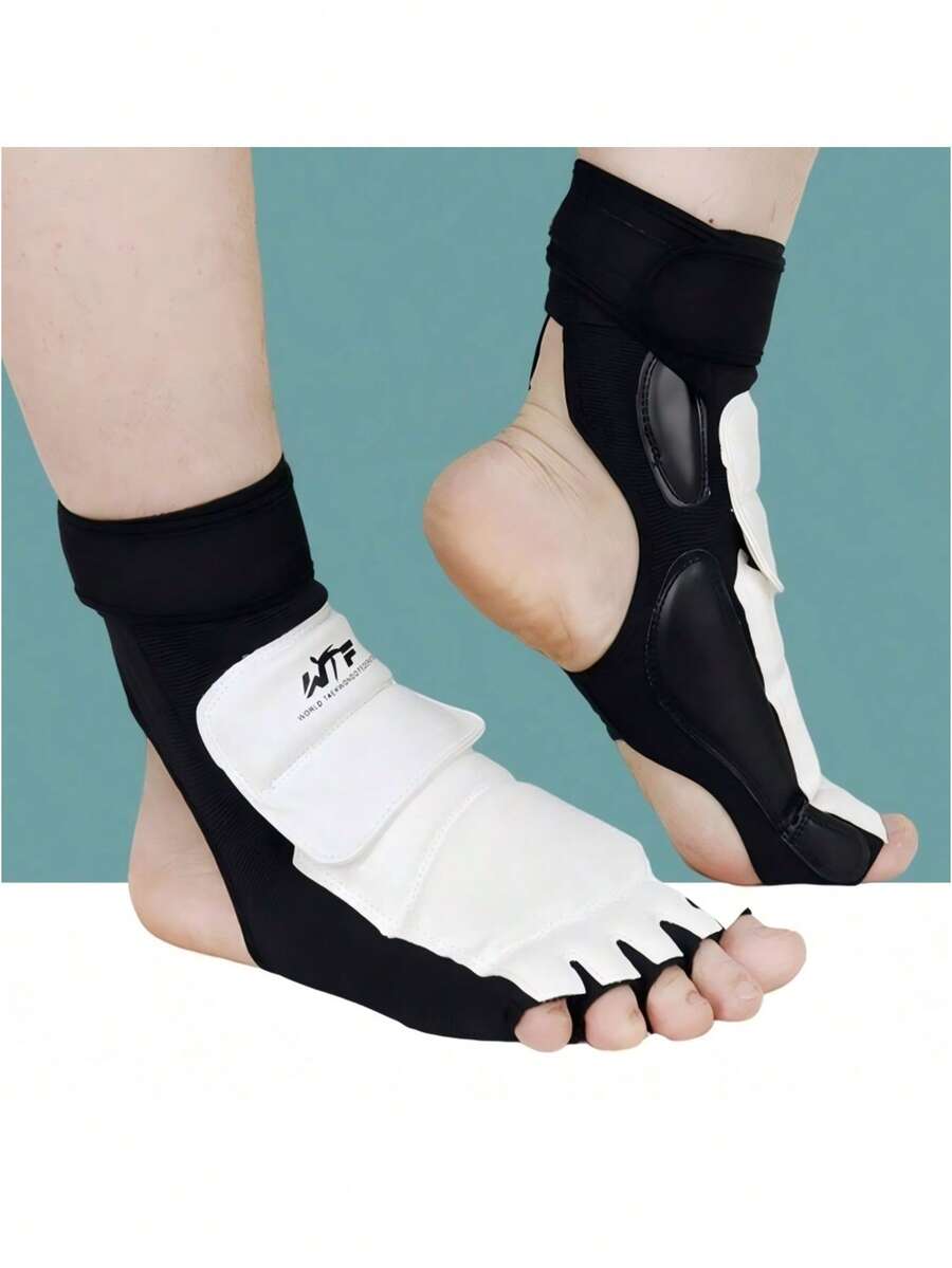 1 Set Taekwondo Foot Protector, Foot Back Guard, Training Equipment, Competition Fighting Protective Gear - Black and White - View 1