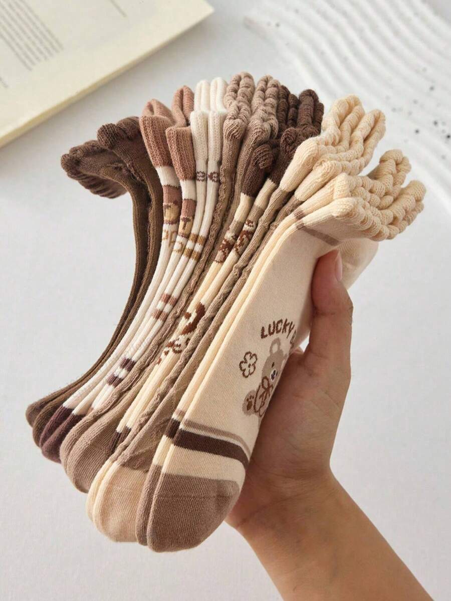 5 Pairs Women's Sweet Cute Cartoon Bear Ankle Socks, - Multicolor - View 1