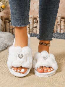 Dép đi trong nhà dành cho nữ, phù hợp mọi mùa, dép unisex họa tiết trái tim với lớp lót mềm mại và thiết kế hở ngón. - trắng - Xem 1