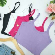 KIT 4 CROPPED FEMININO COM ALÇA FINA TECIDO CANELADO - SORTIDO - Visão 1