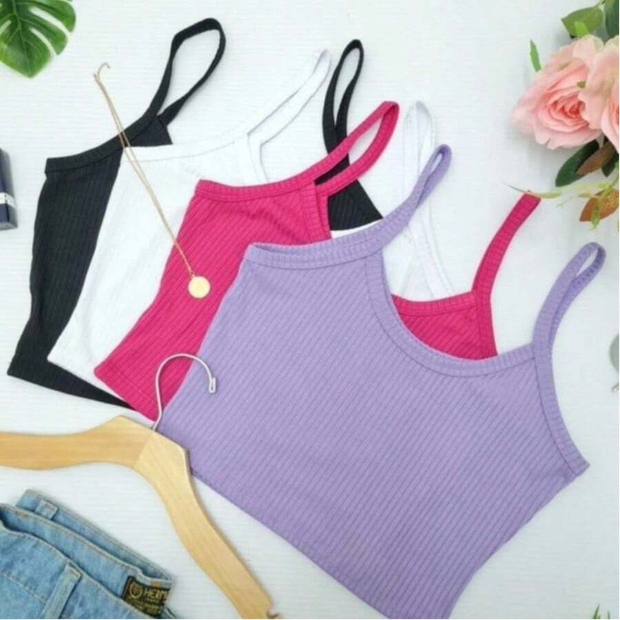 KIT 4 CROPPED FEMININO COM ALÇA FINA TECIDO CANELADO - SORTIDO - Visão 1