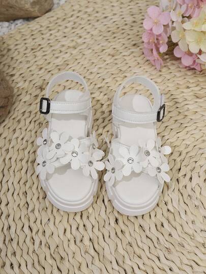 1 đôi sandal cao gót đế xuồng đính hoa cho bé gái, thích hợp cho hoạt động ngoài trời mùa hè, dự tiệc, kỳ nghỉ, sandal công chúa cho trẻ em, màu trơn, đa năng.